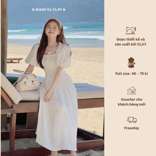 Mei Dress Váy / Đầm đi biển thiết kế hai dây dáng dài kèm áo khoác croptop tay bồng có bigsize Clay Clothing