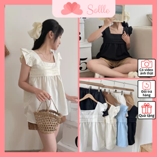 Set bộ áo 2 dây cánh tiên xếp li ngực và quần short chun nhiều màu ulzzang Hàn Quốc Sollle