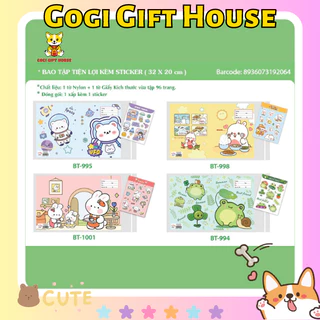 Bìa bao tập vở học sinh tiện lợi kèm sticker họa tiết hoạt hình dễ thương set 10