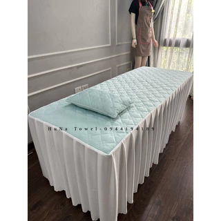 Ga/drap cotton phối diềm thun trắng siêu xinh cho giường spa, giường mi, vali