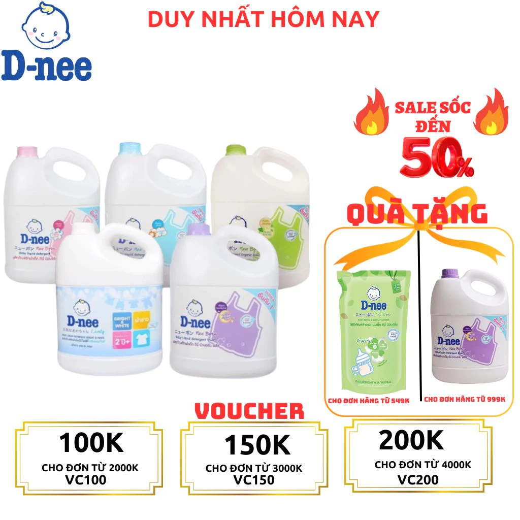 (TRỢ GIÁ) Nước giặt quần áo em bé Dnee 3000ml/1400ml - Nước Giặt Xả Trẻ Em, Chính hãng tem đại thịnh