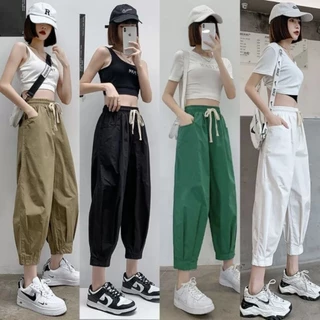 Quần Kaki  bom quần  baggy bo gấu chất liệu kaki loại 1 lưng thuncó dây rút kiểu dáng lưng cao phong cách cá tính có t