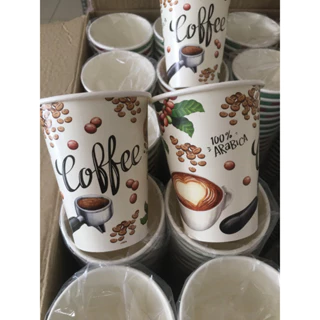 Combo 50 Ly giấy cafe in hình 14oz ~ 360ml, có nắp, chống đổ, giữ nhiệt, chống thấm cao cấp -Takeaway dùng 1 lần