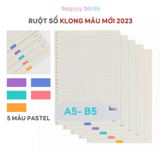 Ruột sổ còng giấy KLONG A5 B5 màu mới ruột sổ caro giấy refill loại dày 100gsm 6x6 mm 80 trang sổ tay binder HappyBirds