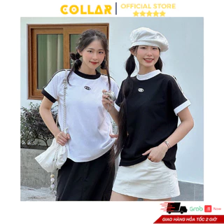 Áo thun babytee COLLAR form vừa kiểu ngắn tay, áo phông croptop thêu chữ phong cách Y2K năng động Hàn Quốc