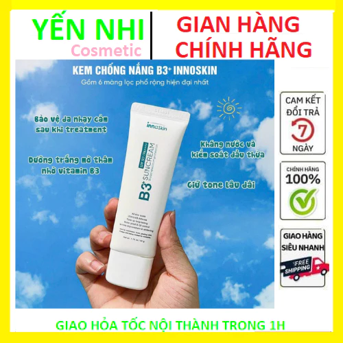 [HÀNG CÔNG TY] Kem chống nắng phổ rộng phổ rộng B3+ innoskin với 6 màng lọc, Nâng tone, Kiềm dầu siêu đỉnh.YENNHISHOP