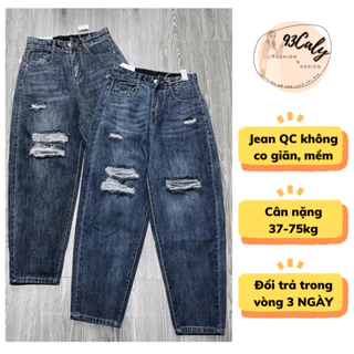 [BIGSIZE 75kg] -9088 Quần Jean Nữ Baggy Dáng Suông Rách 2 bên hàng Quảng Châu, Quần bò nữ baggy cạp cao HOT2023