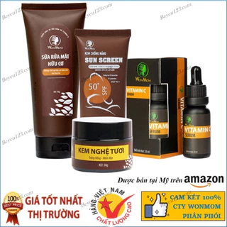 Combo Trắng da, sạch nám, chống nắng chuyên sâu Wonmom / sửa mặt+Nghệ tươi+serum c+kem nắng