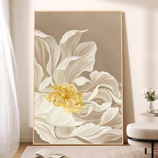 Tranh canvas treo tường hoa trắng organic kèm ảnh thật 60 x 90 cm