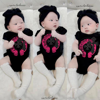 Bodysuit Chorme pink black cộc tay cho bé trai , gái , đồ sơ sinh body chip trẻ em , Kid_genz