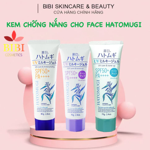 [Chính Hãng] Kem chống nắng Hatomugi SPF50+ PA++++ dưỡng ẩm, nâng tone, dành cho da dầu nhạy cảm tuyp 80g