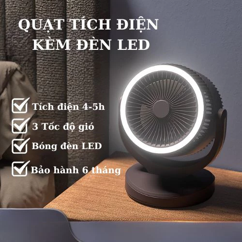 Quạt Kèm Đèn Tích Điện Để Bàn Nineshield KB- QD01 có 3 Chế Độ