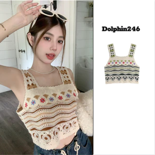 Áo 2 dây bản to croptop sexy áo dệt kim vintage kiểu Hàn Quốc phong cách Ulzzang thêu hoa nhiều màu S2-3