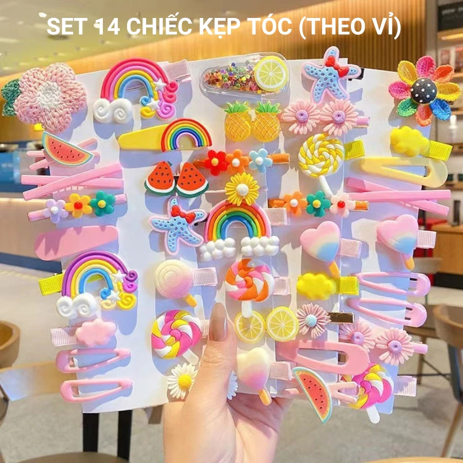 Kẹp tóc cho bé gái SET 14 chiếc cặp tóc nhiều họa tiết xinh xắn đáng yêu phóng cách Hàn Quốc 2024