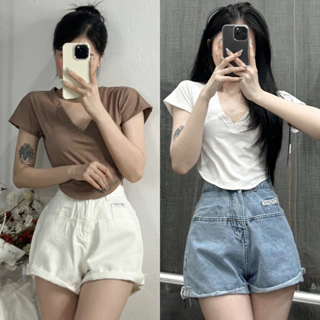 Áo croptop tay hến chất thun thun cotton kiểu dáng basic