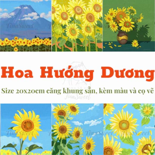 TINASWEET 🌈 Tranh tô màu theo số Hoa Hướng Dương - Size 20x20cm căng khung sẵn kèm màu và cọ vẽ