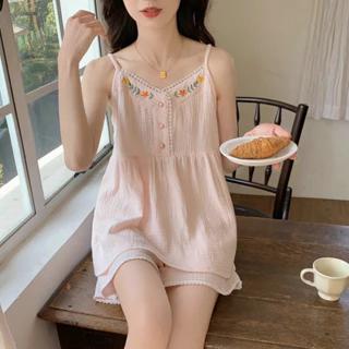 [New ORDER] Set 2 dây vải Xô MUSLIN thêu hoa babydoll cực xinh