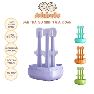 Set 3 Bàn Chải Rơ Lưỡi Silicone 3 Giai Đoạn Phát Triển Răng Nướu Hogokids Có Hộp Đựng Cho Bé Từ 0-18m