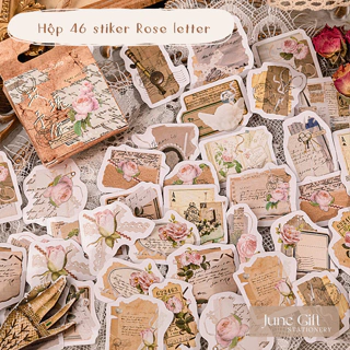 Hộp 46 sticker Rose letter phong cách vintage, retro trang trí sổ, làm bullet journal