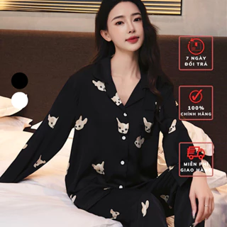 Bộ Đồ Ngủ Pijama Lụa LADY QUEEN Hoạ Tiết Cún Con Cao Cấp - LB25