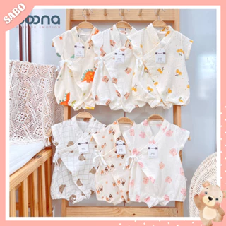 Bộ Kimono BOONA Chất Vải Xô Muslin Mềm Mại, Thấm Hút Tốt Cho Bé Sơ Sinh 0-12m, Body Xô Muslin Cho Bé