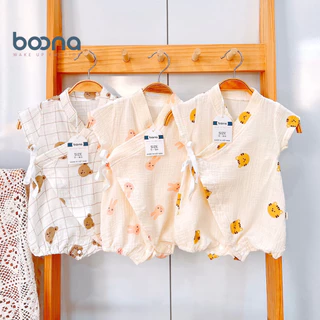 Bộ Kimono BOONA Chất Vải Xô Muslin Mềm Mại, Thấm Hút Tốt Cho Bé Sơ Sinh 0-6m, Body Xô Muslin Cho Bé