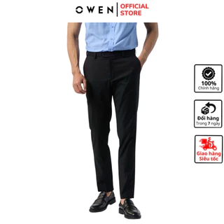 Quần âu tây nam công sở cao cấp OWEN QRT231503 dáng regular fit ống đứng suông rộng cạp chun màu đen vải polyester