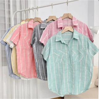 Áo Sơ Mi Tay Cộc 2 Túi Chất Cotton From Rộng Vừa Xinh Xắn Mềm Mát, Sơ Mi Nữ Công Sở Nhiều Màu