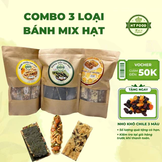 Combo 3 loại mix hạt dinh dưỡng granola rong biển, thanh gạo lứt, bánh thuyền giòn tan, ăn liền 300gr - HT FOOD