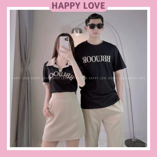 Bộ đồ đôi nam nữ couple set áo phông cặp màu đen in chữ chất đẹp Quảng Châu HAPPYLOVE H095