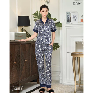 Bộ ngủ satin ZAM - Hoạ tiết VƯỜN THỎ - XANH THAN