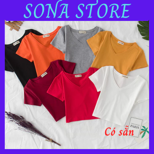 Áo phông nữ thun cotton croptop chất đẹp dáng ôm body cổ v tim cộc tay ngắn Hàn quốc cao cấp mềm mịn thoáng khí AP19