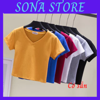 Áo phông nữ thun cotton croptop chất đẹp dáng ôm body cổ v tim cộc tay ngắn Hàn quốc cao cấp mềm mịn thoáng khí AP25