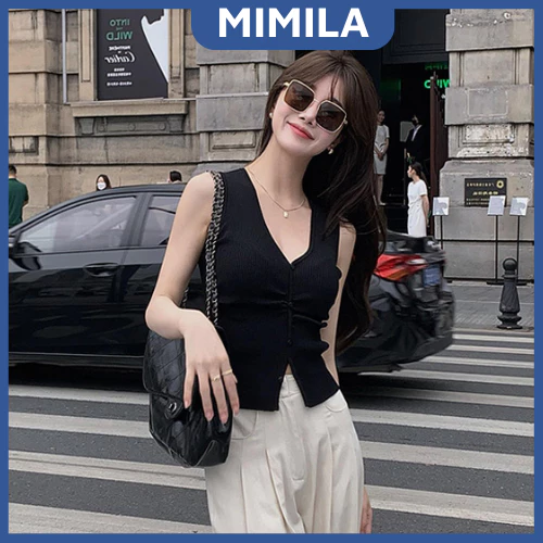 [CÓ SIZE] Áo Croptop Sát Nách MIMILA Phối Khuy Cài Sang Chảnh Áo Crt Nữ Chất Thun Gân Co Giãn Cho Mùa Hè - MA149