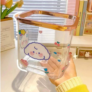 Thùng Rác Mini Để Bàn Nhựa Trong Suốt Có Nắp Đậy Siêu Bền Tiện Dụng Tặng Kèm Sticker Cute