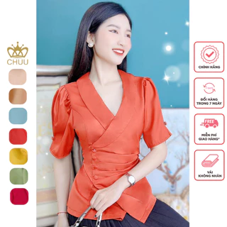 Áo peplum cổ vest eo chun lưng giấu bụng 4N bọc CHUU A9267