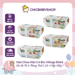 Sữa Chua Hữu Cơ Bio Village Bébé Của Pháp Cho Bé Từ 6 Tháng Tuổi - Lốc 4 Hộp 100g