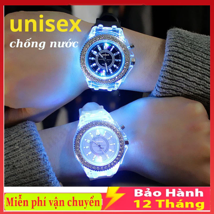 Đồng hồ Phát Sáng đính đá viền TRÒN UNISEX nam nữ phát sáng cực đẹp, Phù hợp mọi kích cỡ tay, hàng đẹp, bảo hành 12 viền