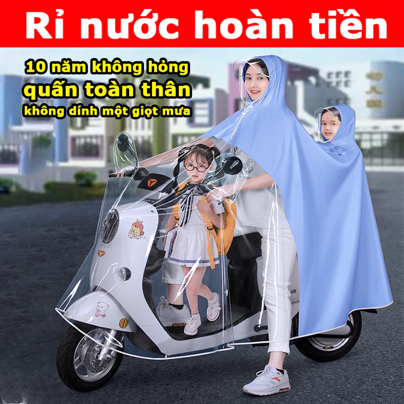Áo mưa nửa trước trong suốt cho Mẹ và Bé,Vành đôi có thể tháo rời, vải mềm và nhanh khô, thân thiện với da và thoải mái