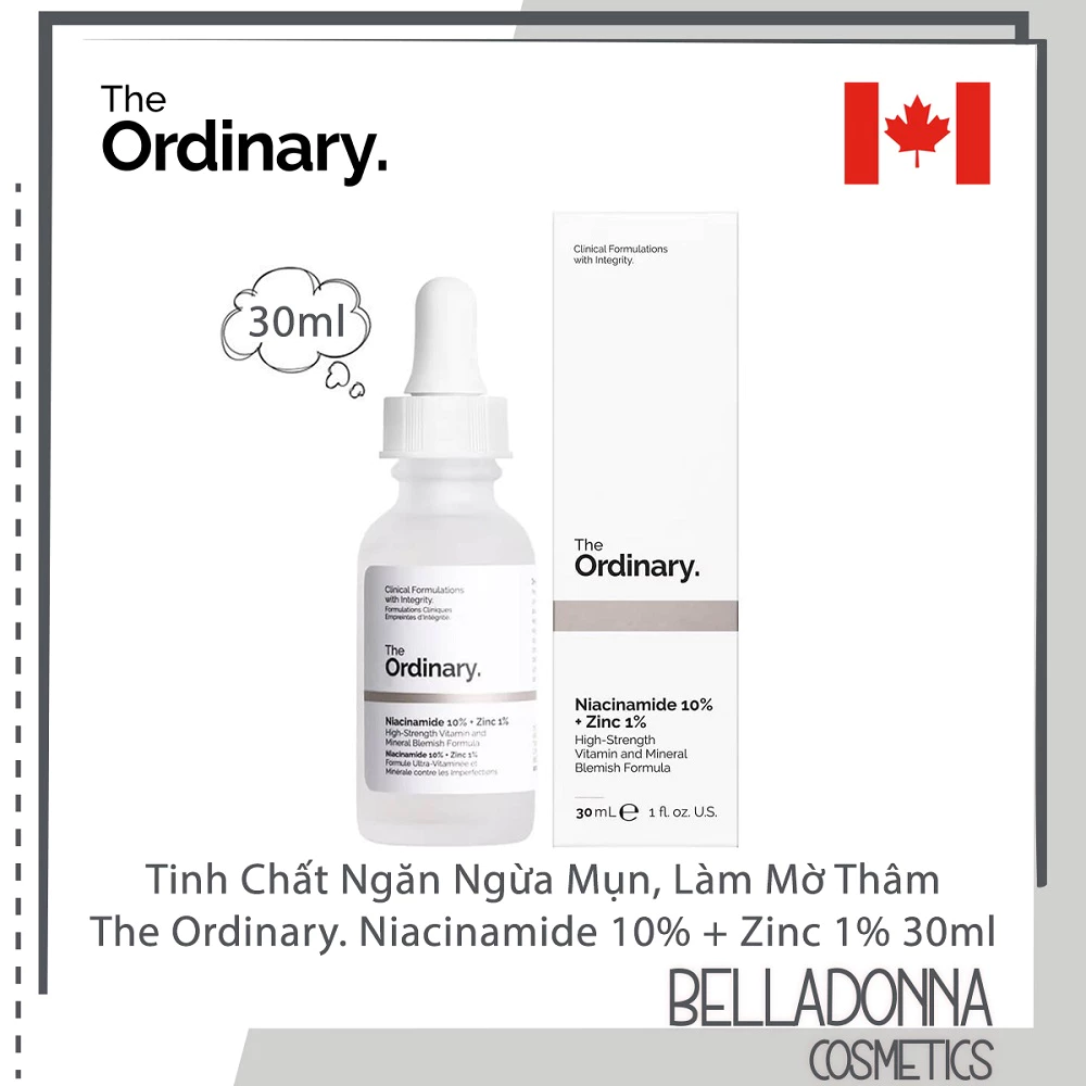 Tinh Chất Ngăn Ngừa Mụn, Làm Mờ Vết Thâm The Ordinary Niacinamide 10% + Zinc 1% 30ml