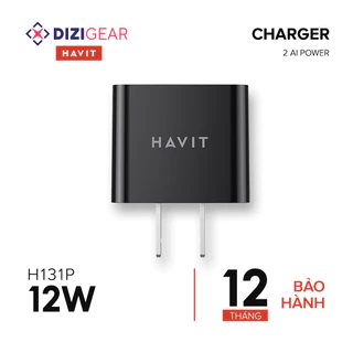 Cốc Sạc 2 Cổng HAVIT H131P, Ai Power, Công Suất Tối Đa 12W - Hàng Chính Hãng (Đen)