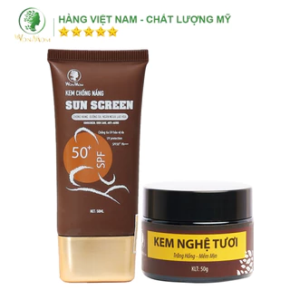 Bộ trắng da, bye nám, chống nắng Wonmom ( 1 Kem nghệ tươi + 1 Kem chống nắng ) ( Không BPA, an toàn cho Mẹ và Bé)