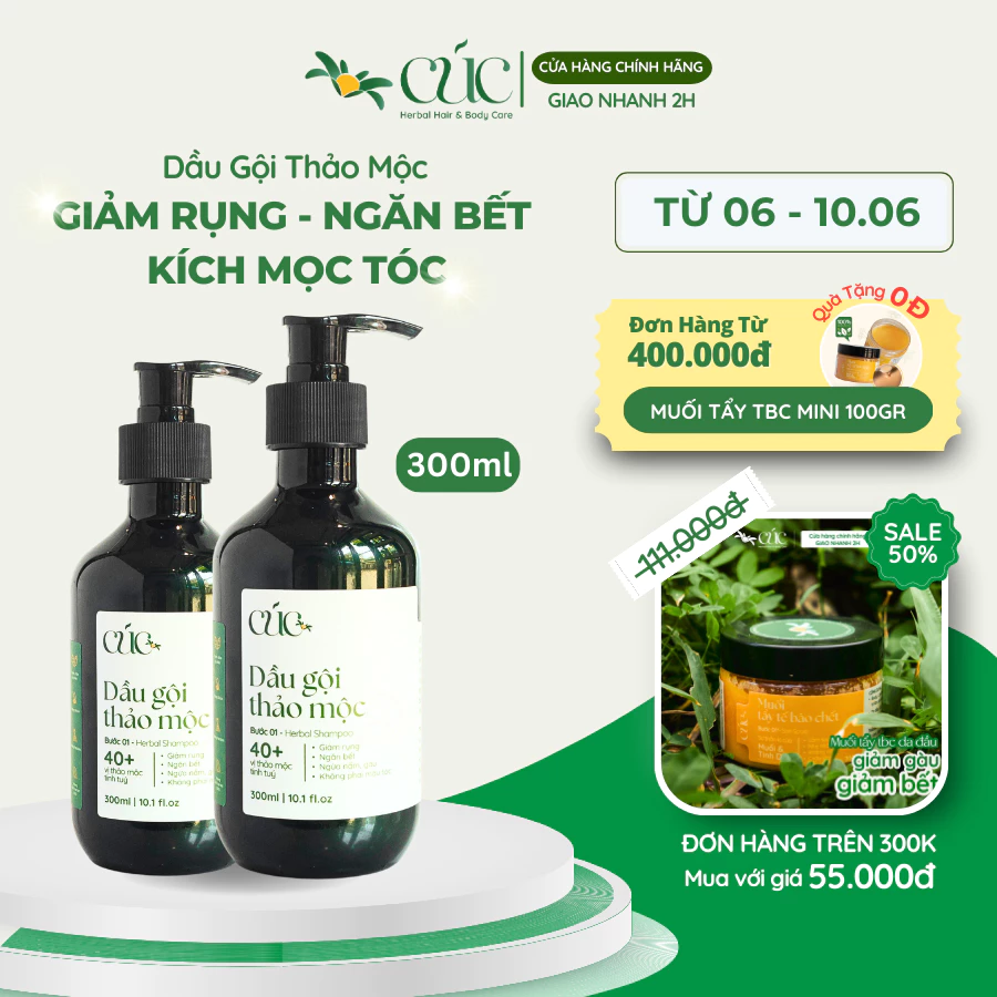 [COMBO 2 CHAI] Dầu Gội Thảo Dược CÚC Herbal Hair Care Chiết Xuất 40+ Loại Thảo Mộc, Bưởi, Bồ Kết Giảm Gãy Rụng Tóc, Giảm