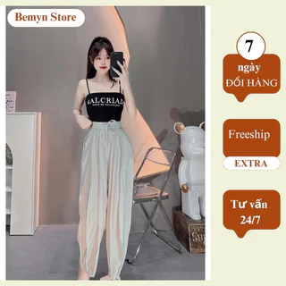 Quần baggy nữ hè buộc nơ eo vải cạp chun cạp cao ống rộng, quần bom dập ly thoáng mát Bemyn Store