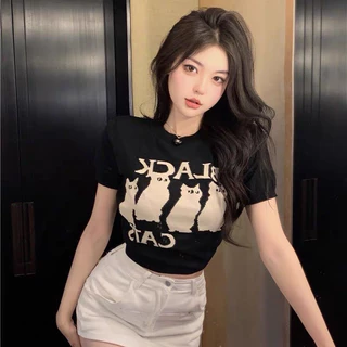 ÁO CROPTOP ÔM TAY NGẮN 4 kon mèo