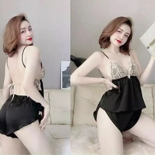 Đồ ngủ sexy,đồ ngủ hai dây phối ren chất lụa phi có mút ngực CARY