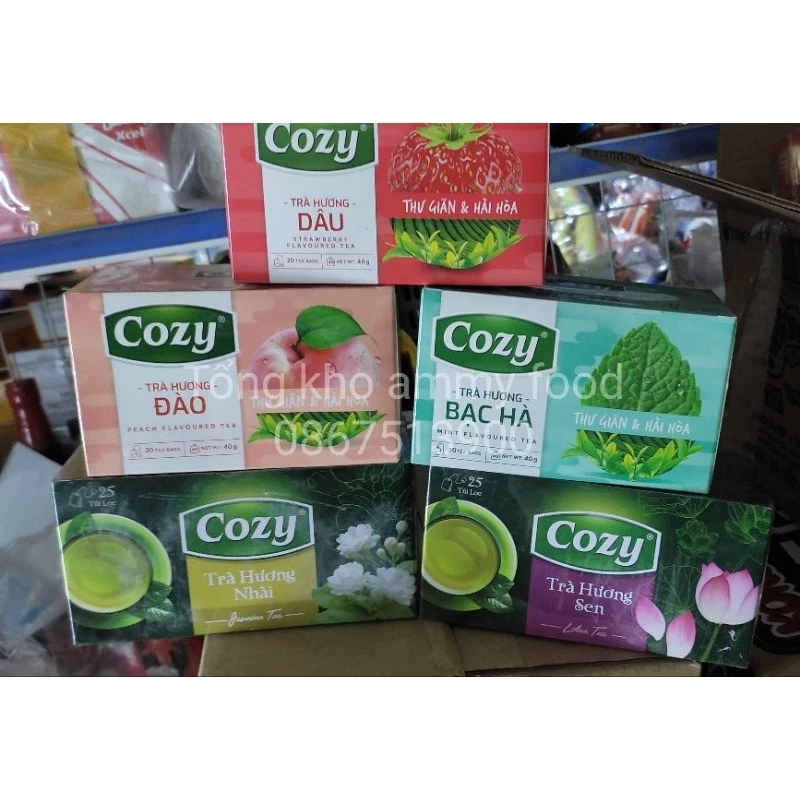 Trà Cozy hương nhài/ hương sen 50g/ bạc hà/ dâu/ đào 40g