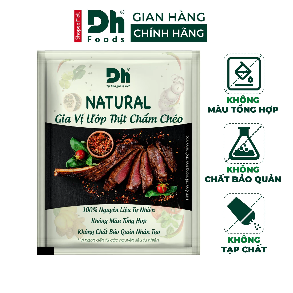 Gia vị ướp thịt chẩm chéo Natural DH Foods nêm sẵn thành phần tự nhiên gói 10gr - DHGVT80