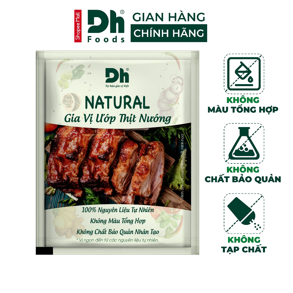 Gia vị ướp thịt nướng Natural DH Foods nêm sẵn thành phần tự nhiên gói 10gr - DHGVT88