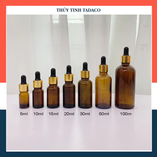 Chai chiết mỹ phẩm Chai lọ đựng Serum tinh dầu nâu khoen vàng núm đen